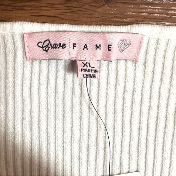 Crave Fame Sweater Sz XL Junior Soft Cable Knit White Ribbed Stretchy NWT - Picture 5 of 14